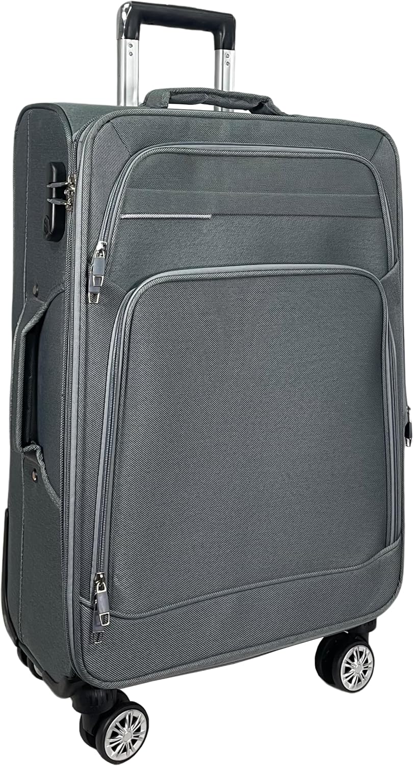 Erweiterbarer Weichgepäck-Reisekoffer XL mit Zwillingsrollen, Großer Koffer (75cm) Grau