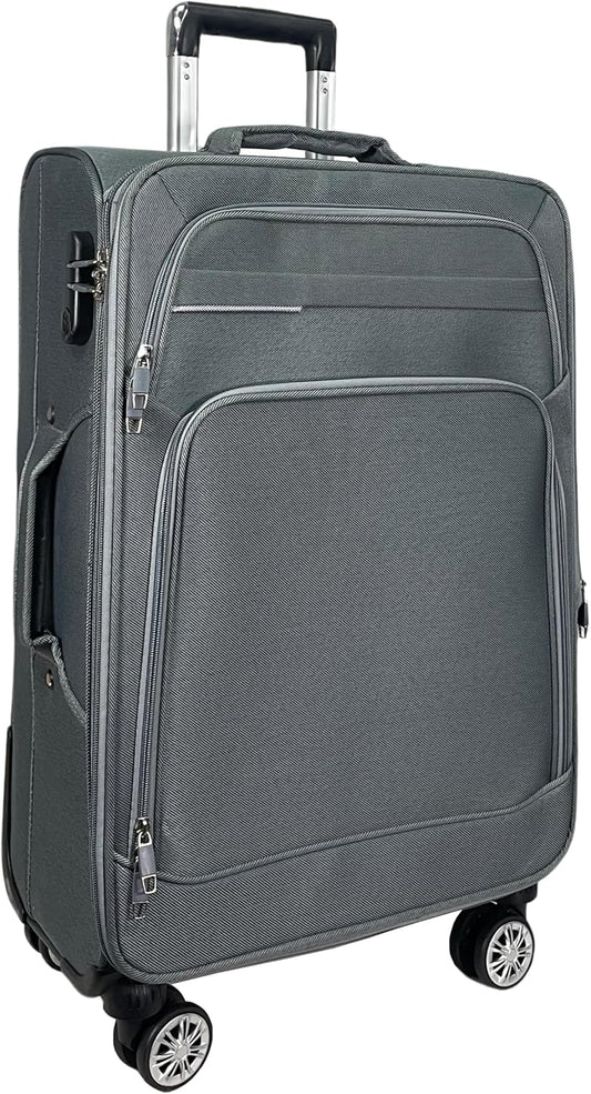 Erweiterbarer Weichgepäck-Reisekoffer XL mit Zwillingsrollen, Großer Koffer (75cm) Grau