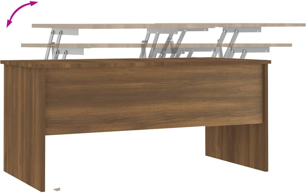 Höhenverstellbarer Couchtisch mit Stauraum, Braune Eiche 102 x 50 x 46.5 cm