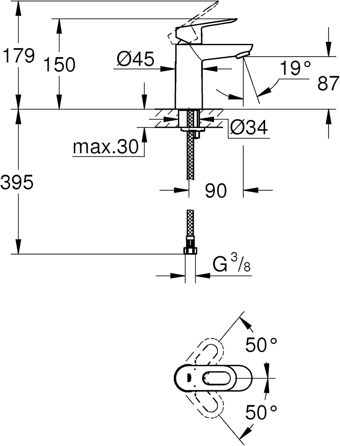 BauLoop 23337000 Waschtischbatterie ohne Ablaufgarnitur, Bauloop, S-Size