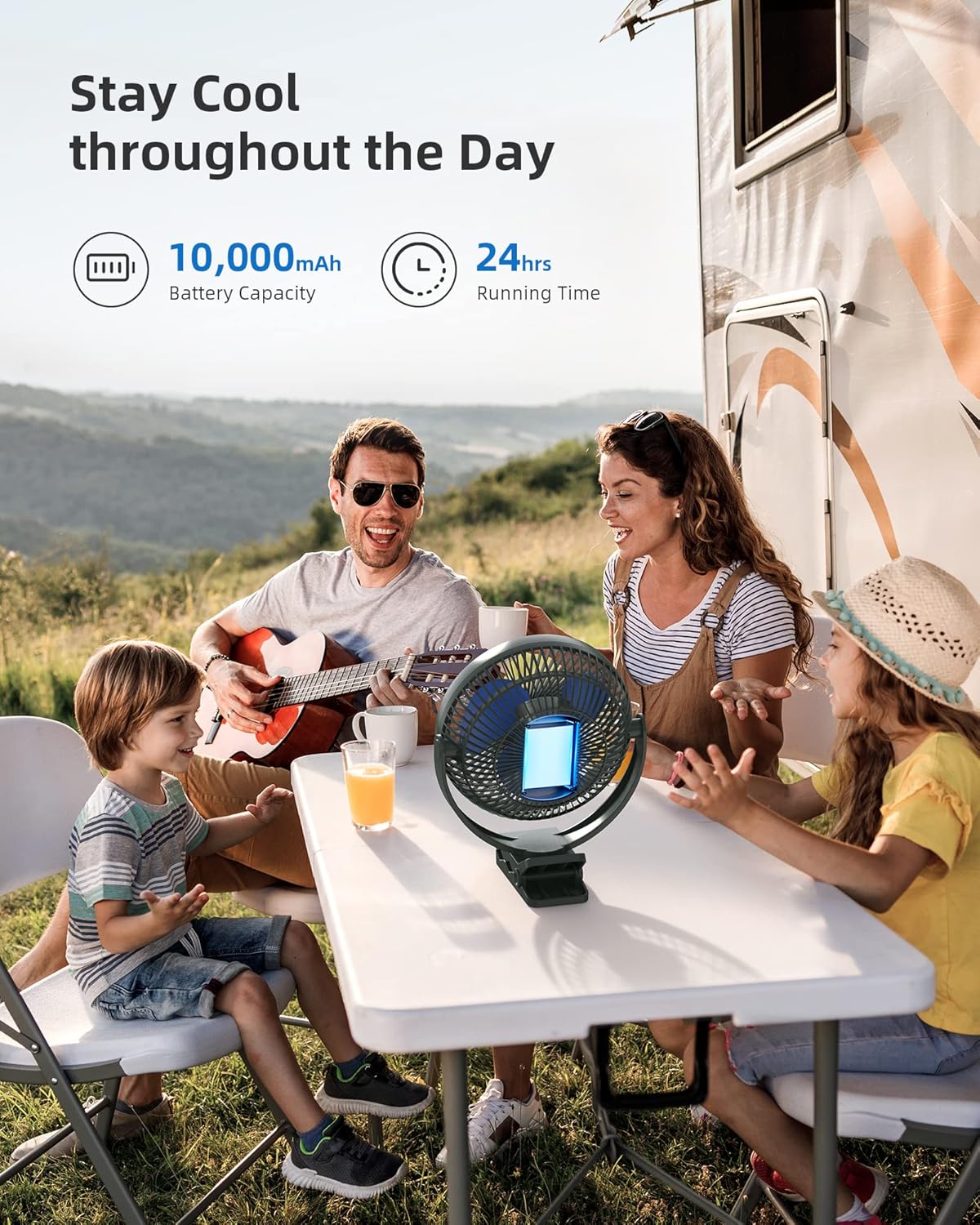 USB-Clip-Ventilator mit Akku, Blau