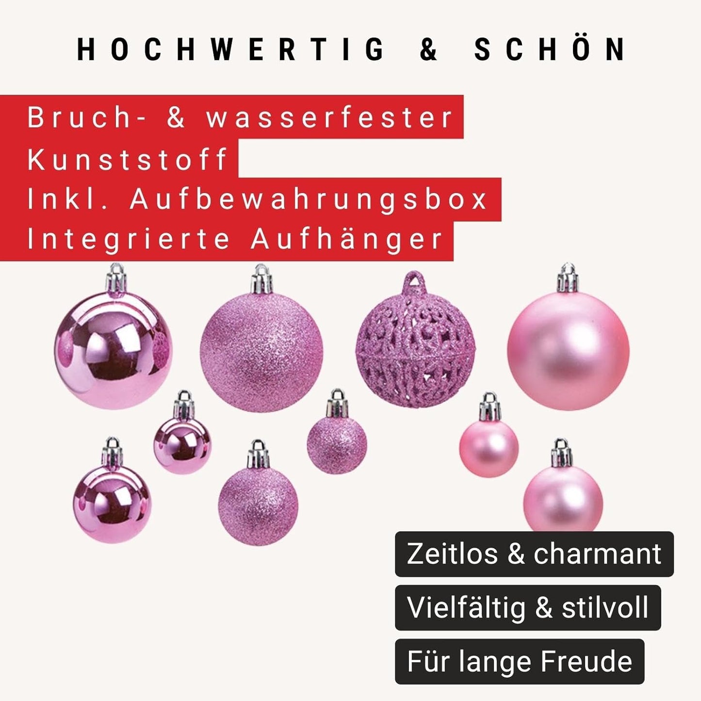 Weihnachtskugeln-Set, 50, Rosa