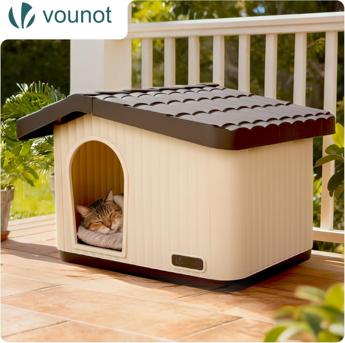 Katzen- und Hundehütte Indoor/Outdoor, winterfest, 60x51x41cm Beige