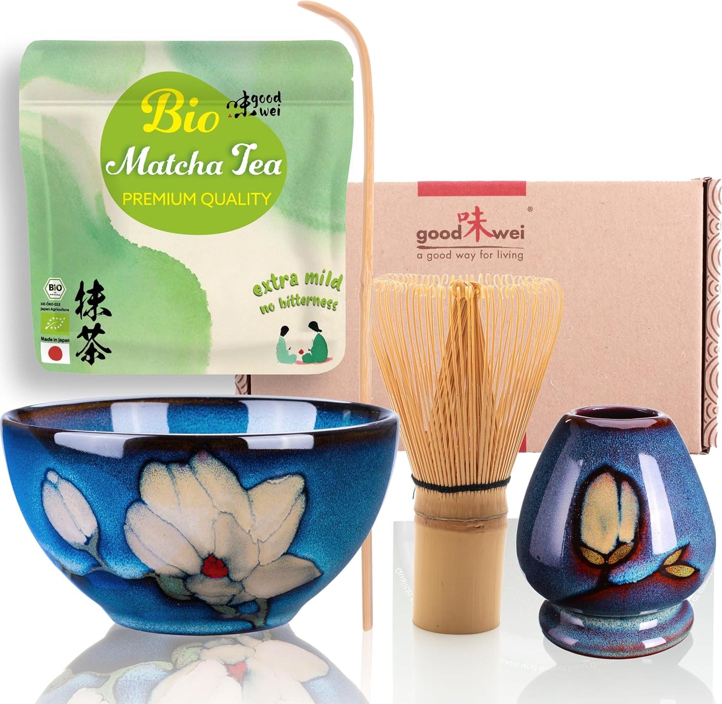 Matcha-Set Magnolia mit Keramikschale und Besenhalter, Magnolia