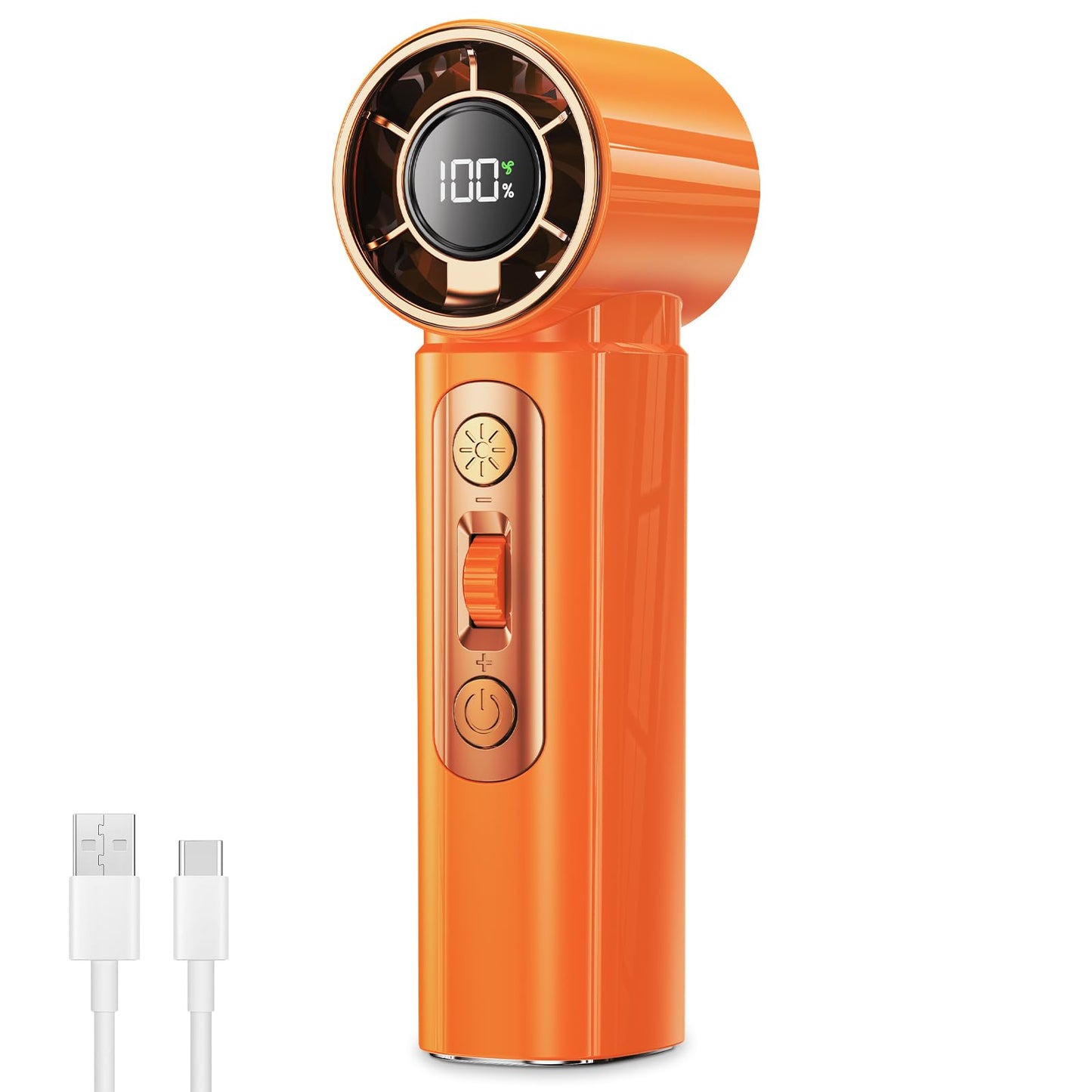 Handventilator mit 100 Stufen & LED Licht, Orange