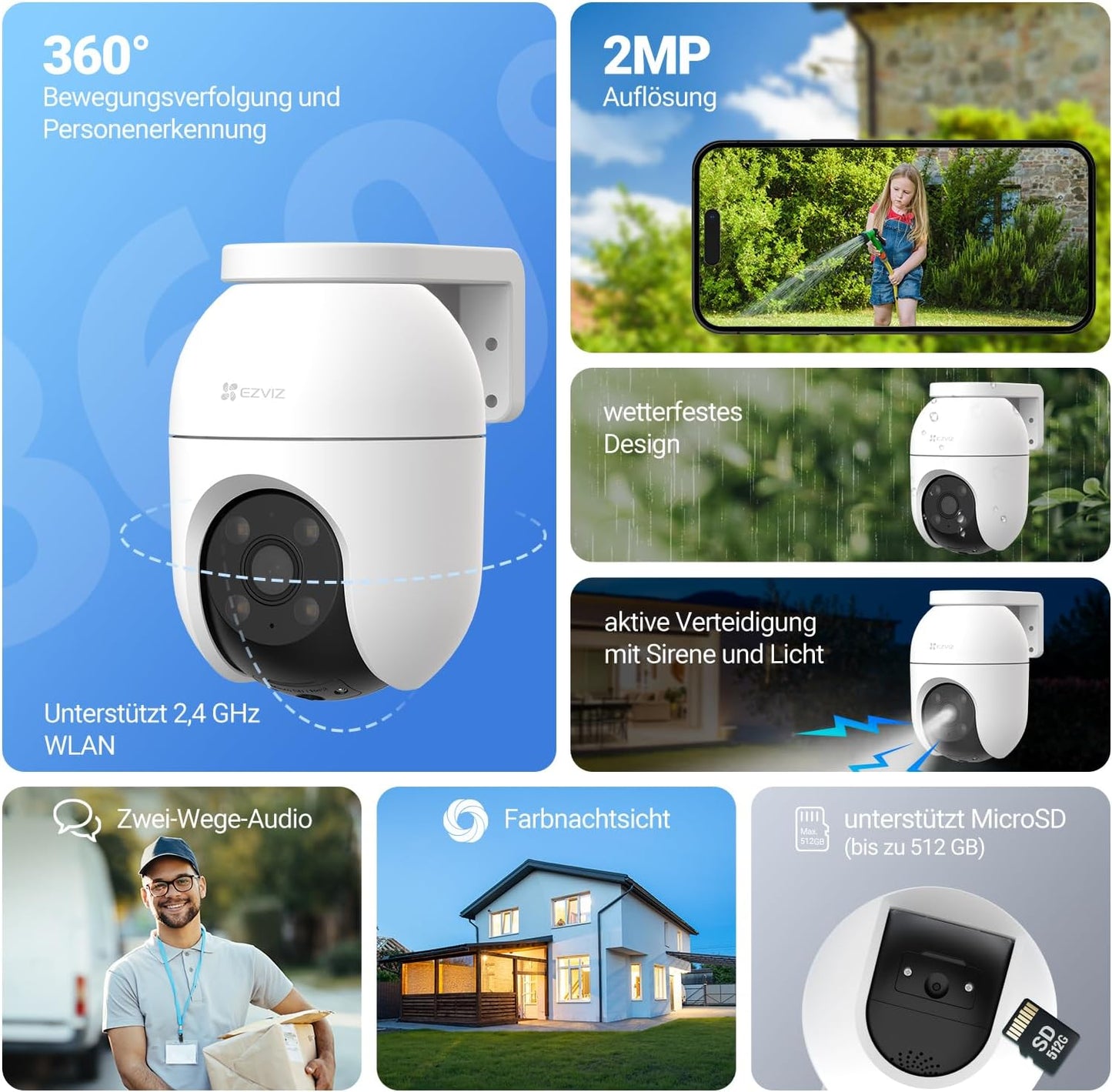 WLAN Überwachungskamera C8c, Weiss