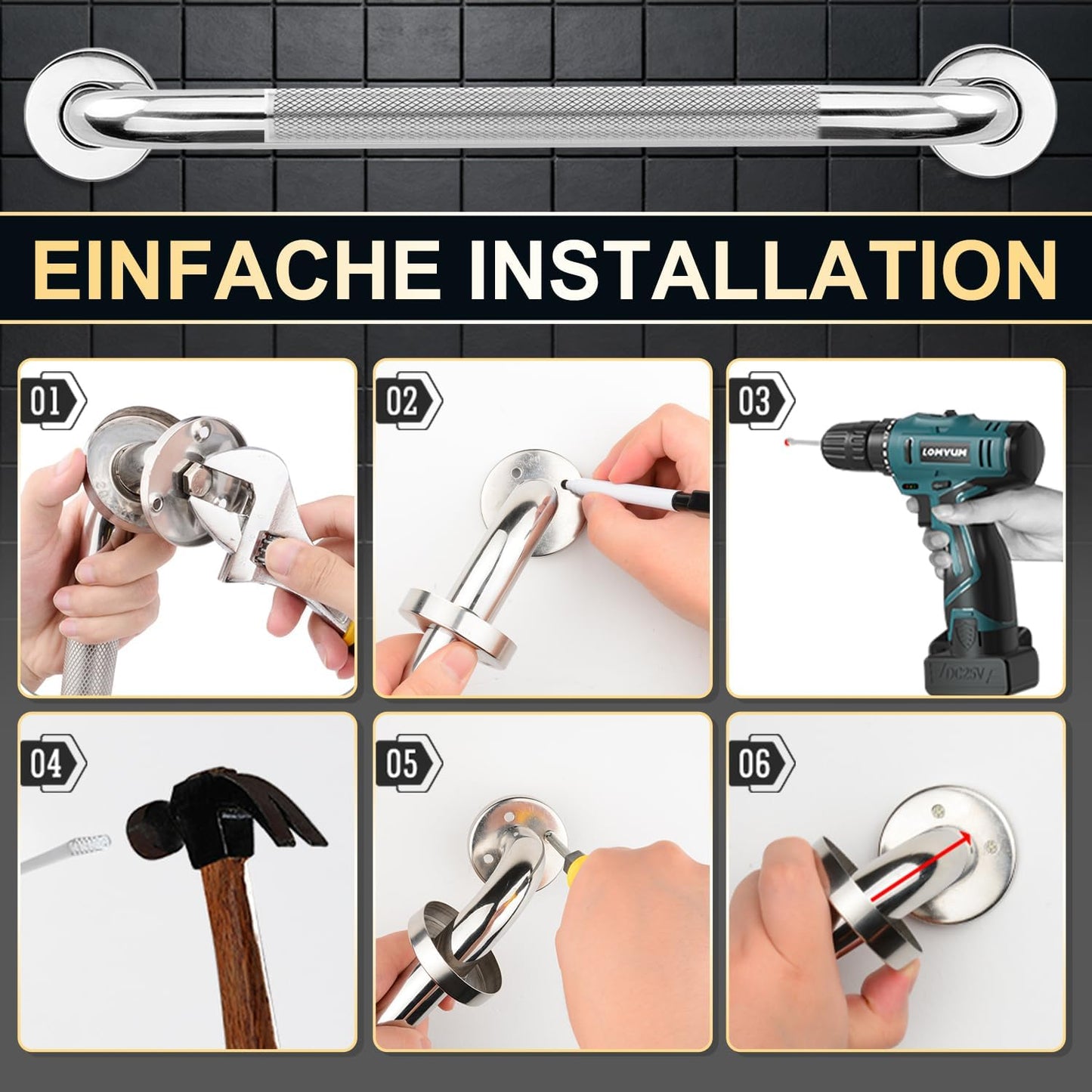 Rutschfester Badezimmer-Haltegriff, 30 cm