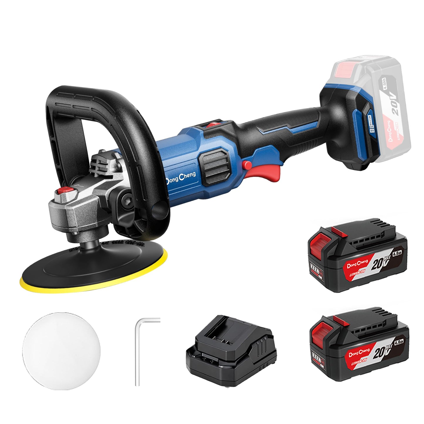 Akku-Poliermaschine Set mit Sanftanlauf und Drehzahlregelung, 2x 4,0Ah Akku