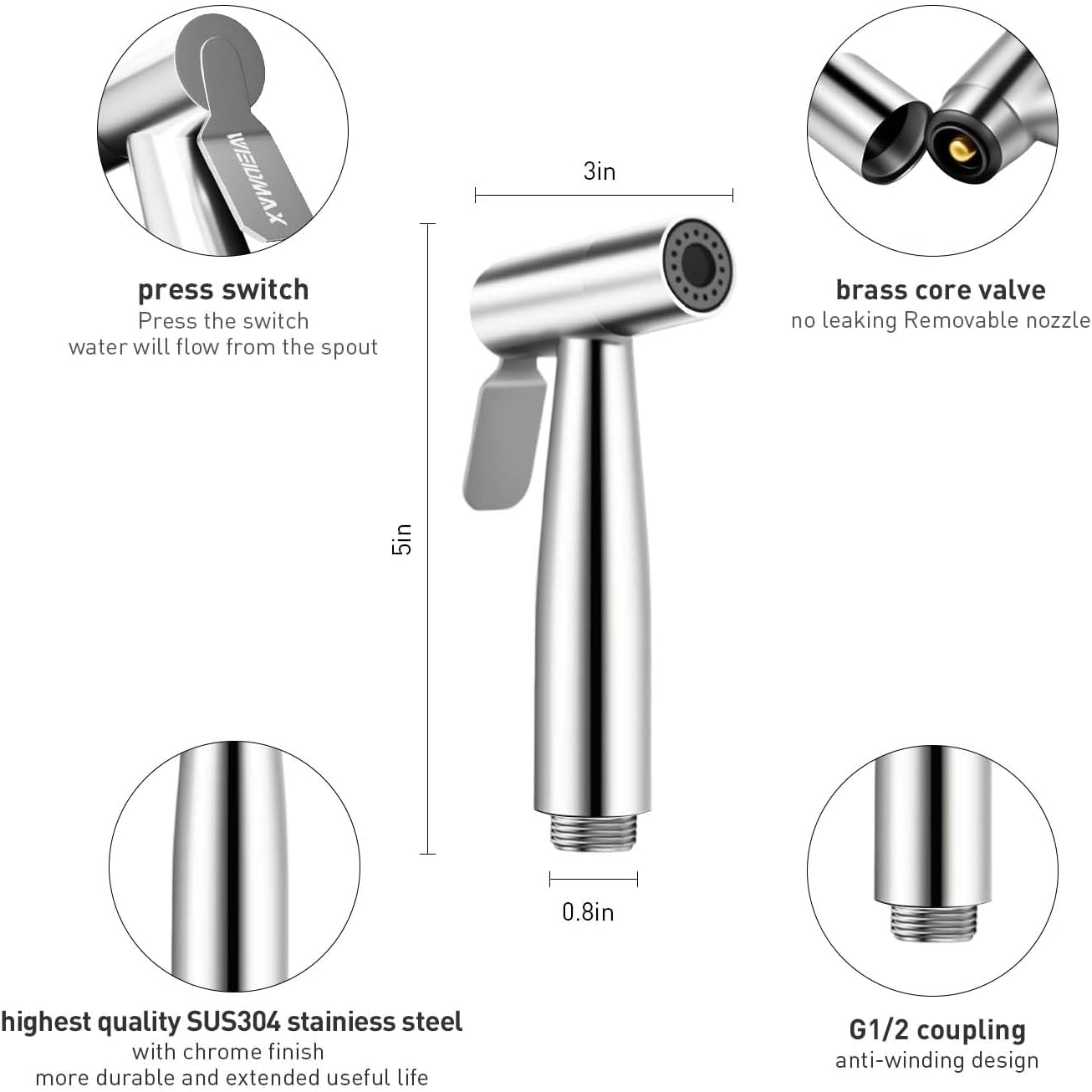 Bidet-Handbrause mit Schlauch & Halterung, C (Enthält keinen T-Adapter)