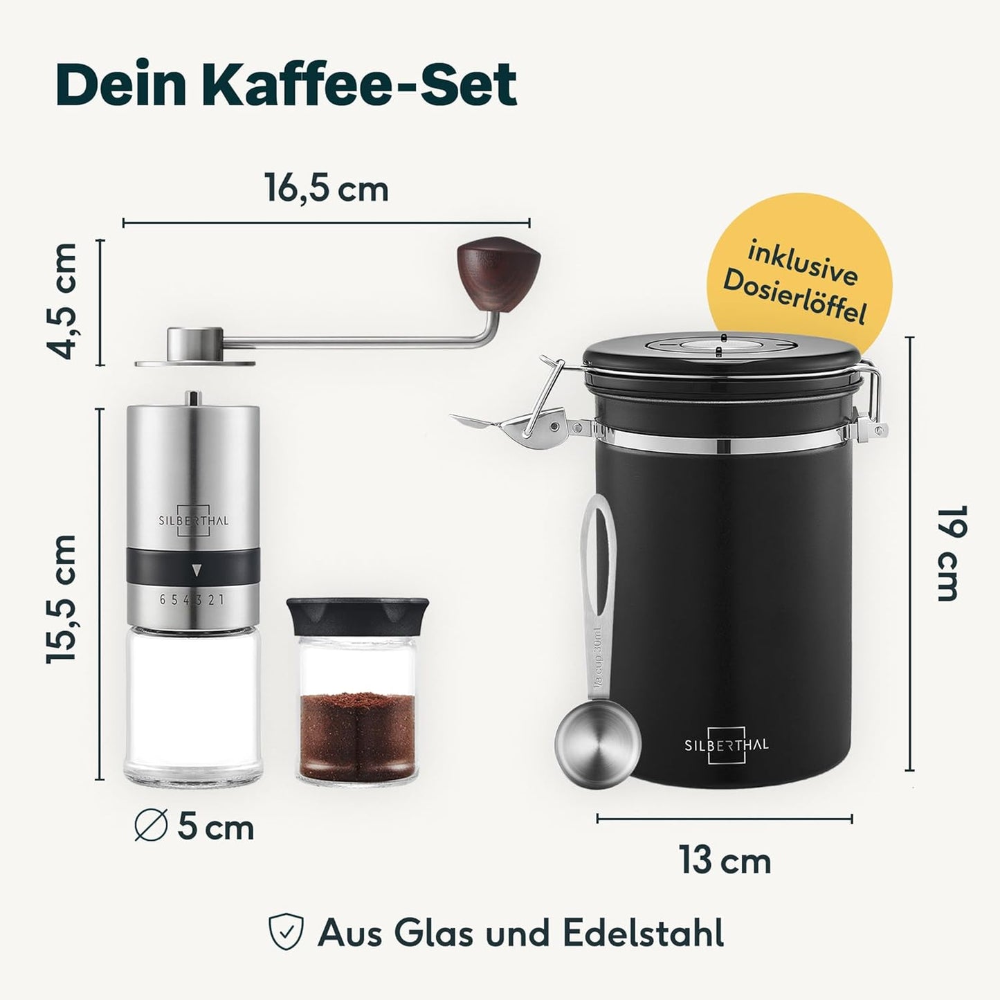 Handkaffeemühle Set mit Kaffeedose, Spar-set 2er Set | Kaffeemühle + Kaffeedose