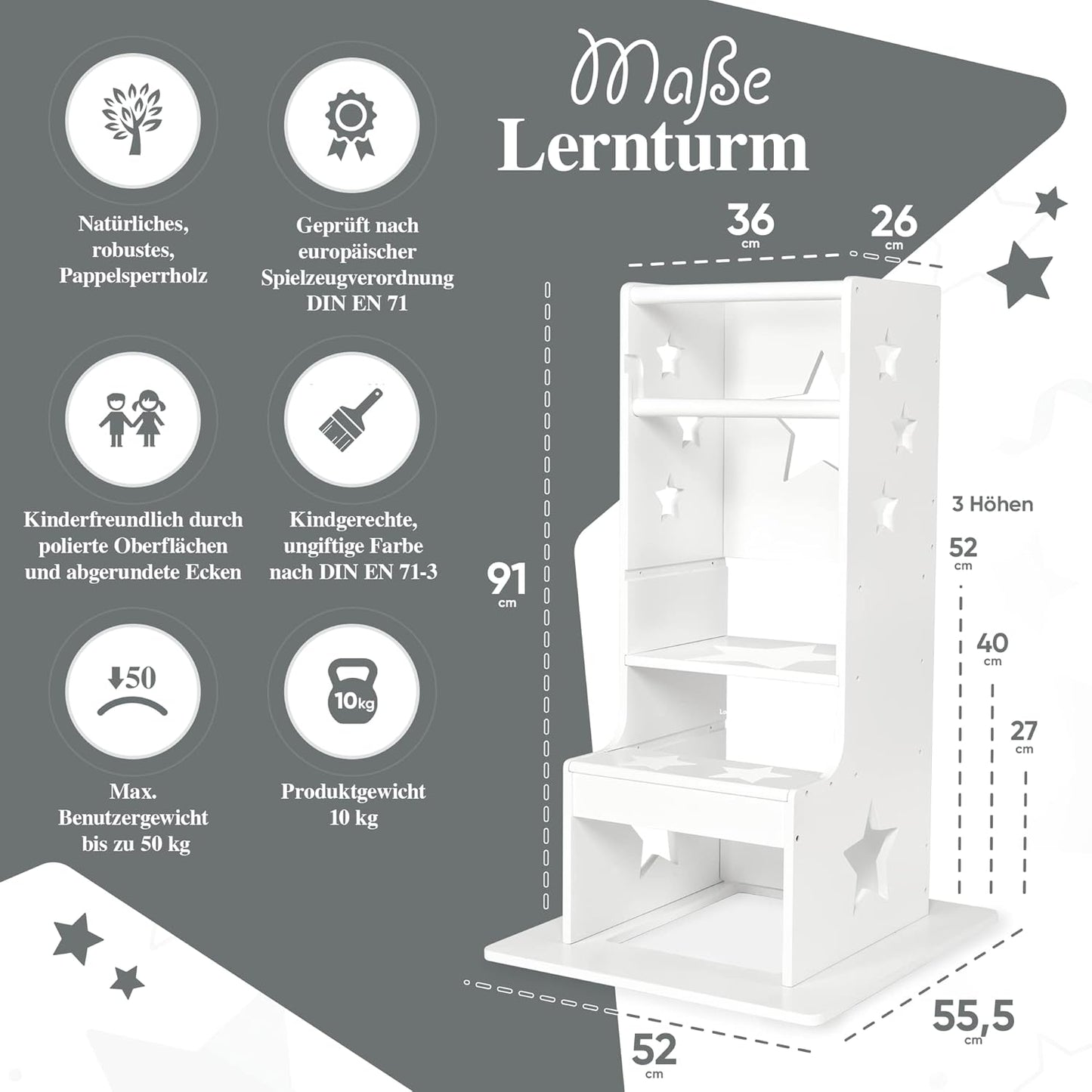 Lernturm mit Kippschutz, Weiss