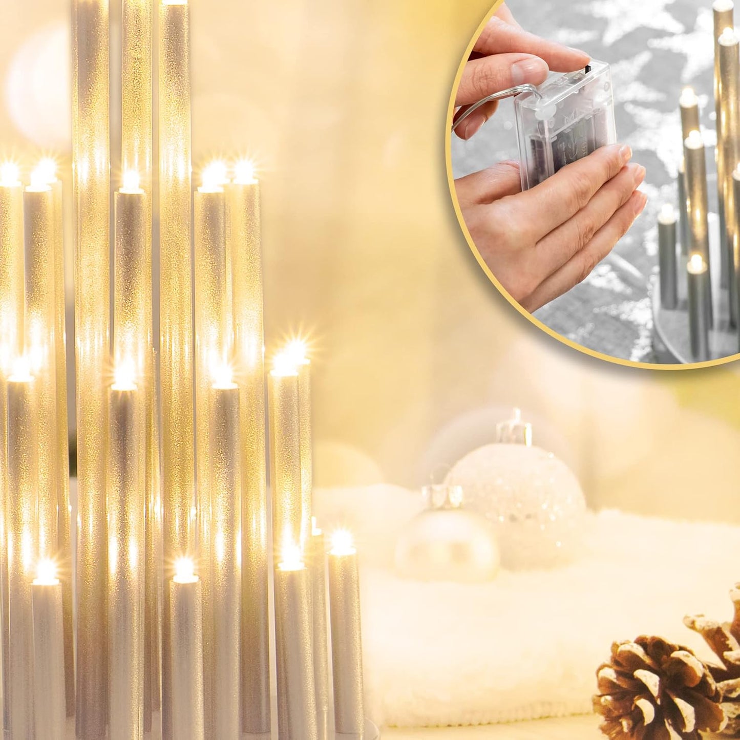 LED Pyramide mit Timerfunktion, 33 LEDs, 01 Stück - 33 Leds Silberfarben