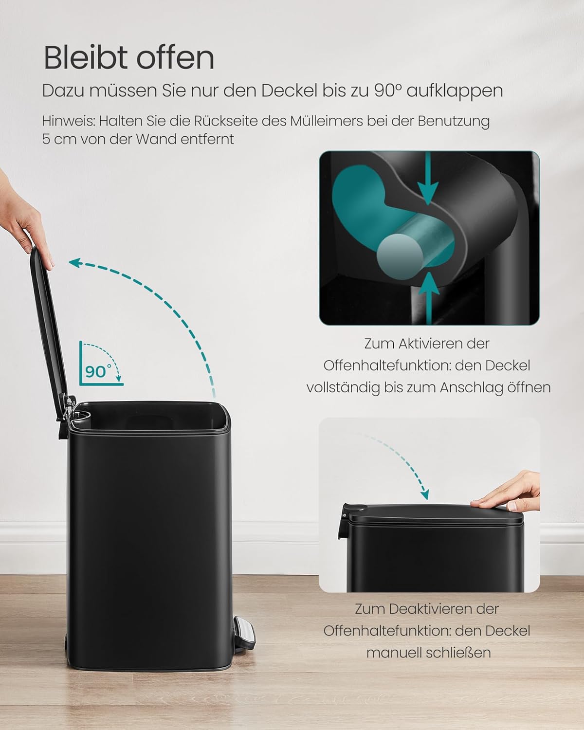 Tretmülleimer mit Inneneimer und Softclose, tintenschwarz 20 L
