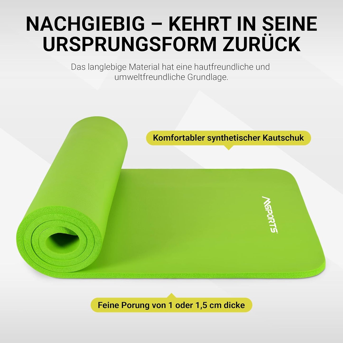 Gymnastik- und Yogamatte, Lindengrün 183 x 61 x 1,5 cm