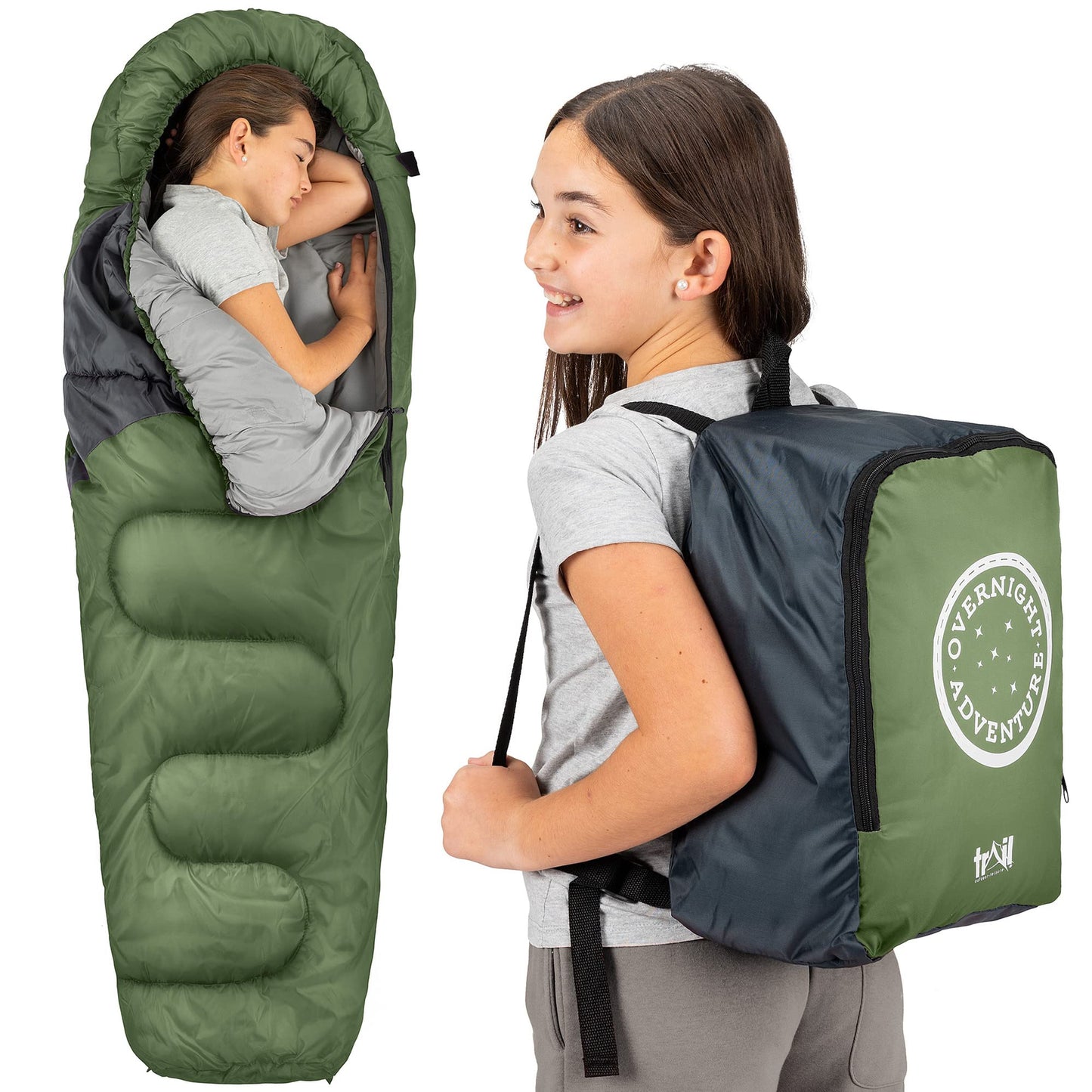 Mumienschlafsack für Kinder, Khaki