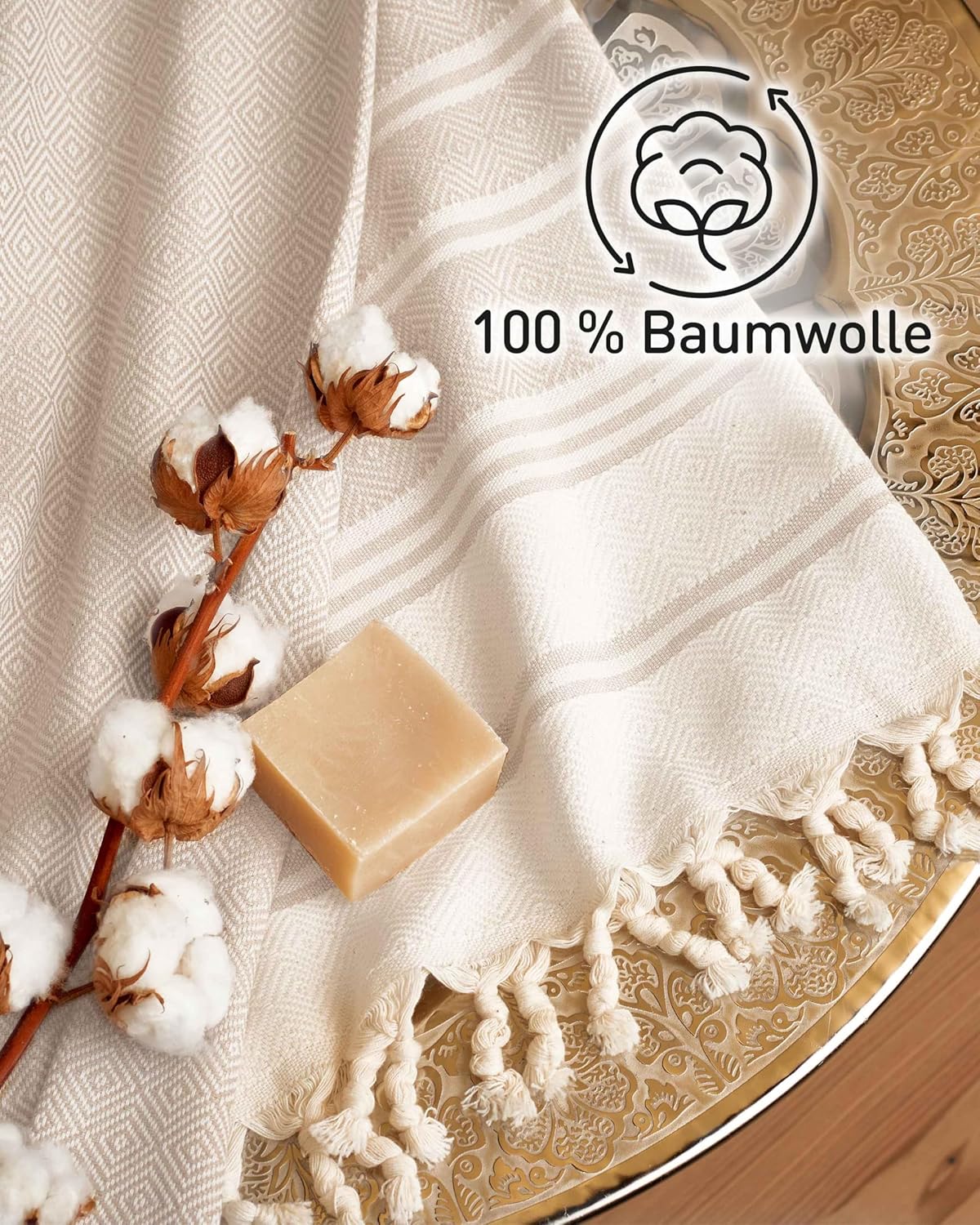 Hamamtuch aus Baumwolle (100x200cm), 25 Sand - Diamond 100x200cm