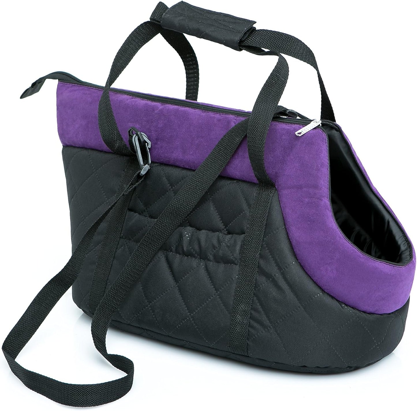 Hundetragetasche, L - 30x58x32 cm Schwarz mit Lila