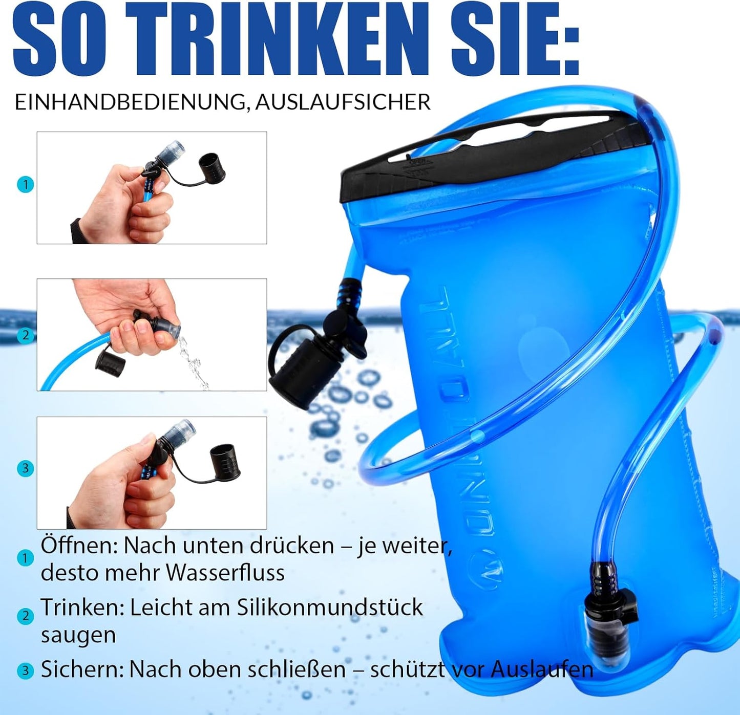 Trinkrucksack mit Trinkblase, dunkelgrau mit trinkblase