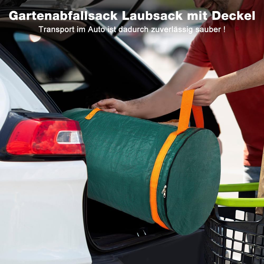3er-Set Gartenabfallsäcke mit Deckel und Griffen, 272L Gartensack mit Deckel