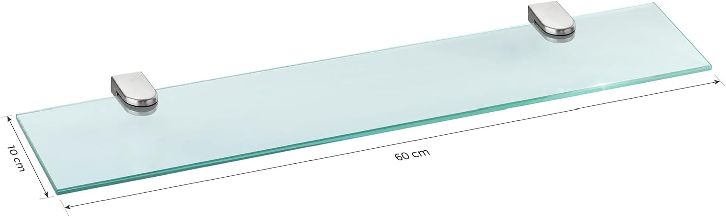 Glasregal Wandregal für Badezimmer 60cm, 60 x 10,16 x 0,6 cm Klarglas