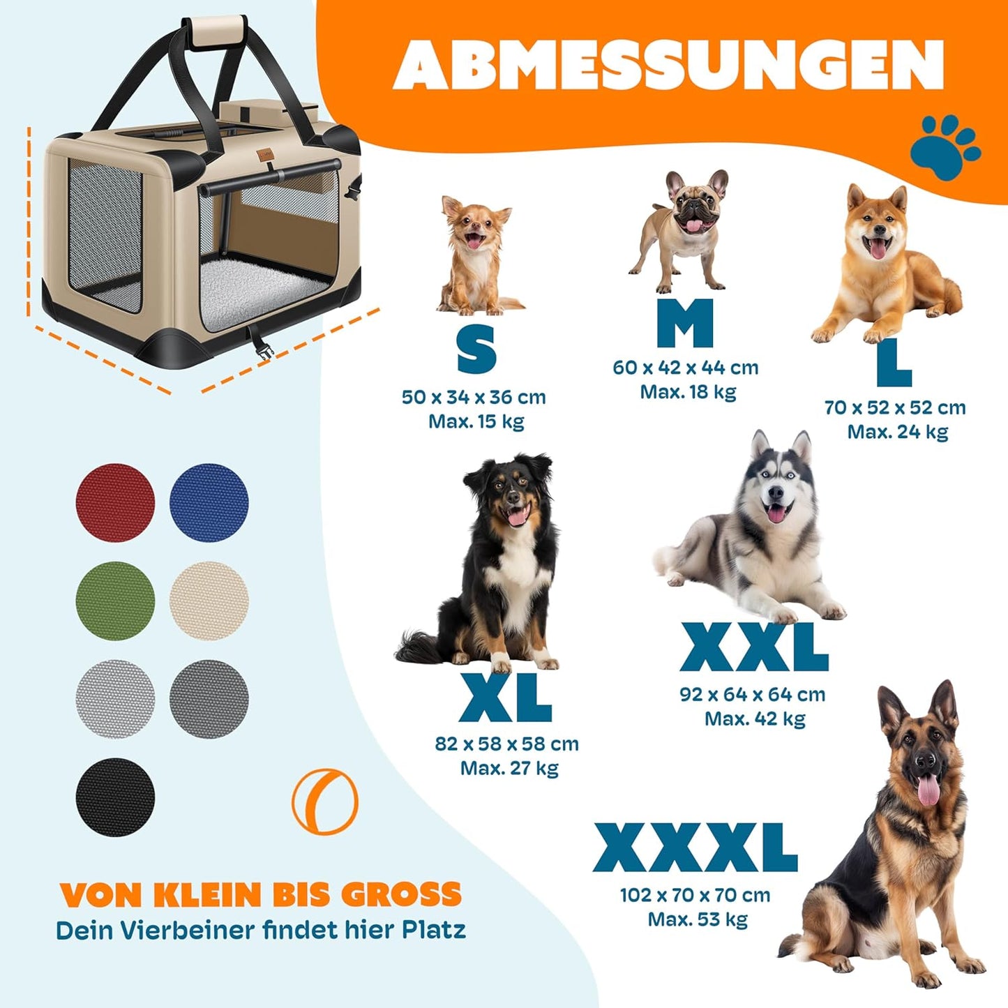Faltbare Transportbox für Hunde und Katzen, XXXL / Beige
