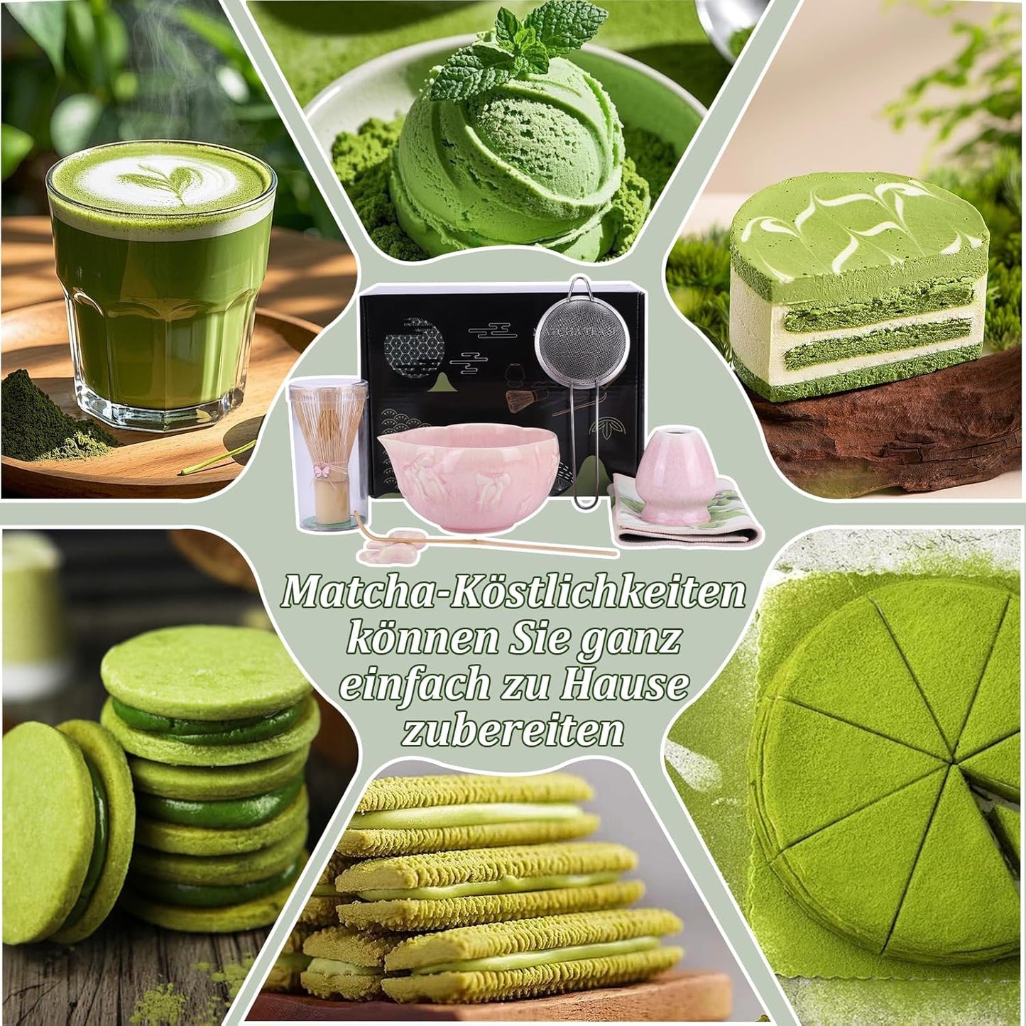 7-teiliges Matcha Tee-Set mit Bambusbesen