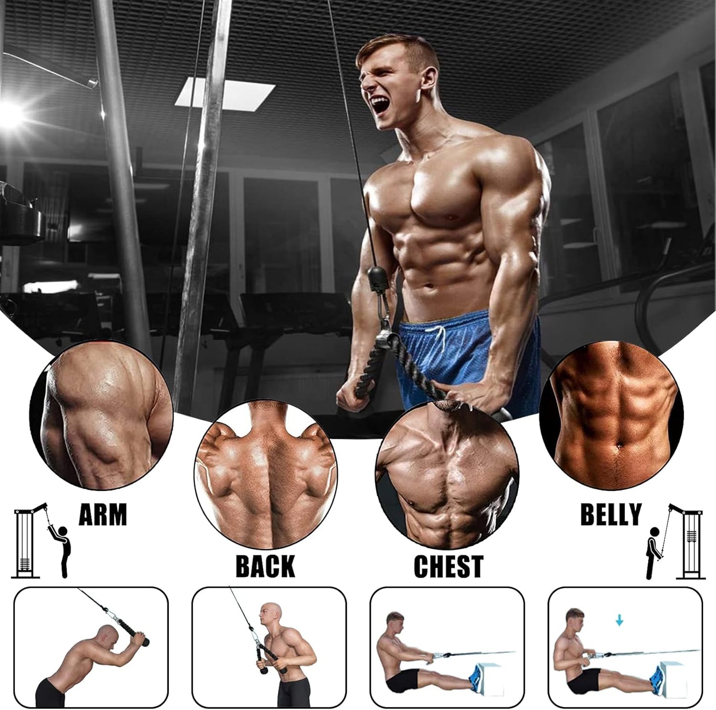Kabelzug Fitnessgerät für Trizeps und Latzug, 2,5M Kabel L