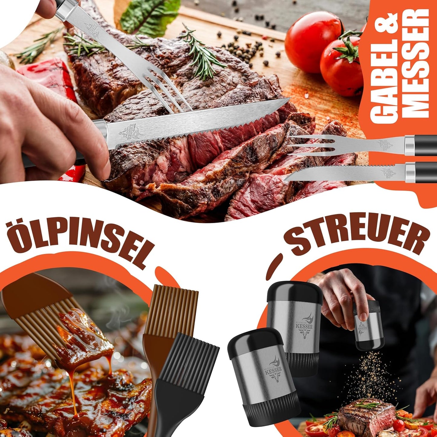 Grillbesteck-Set, Schwarz
