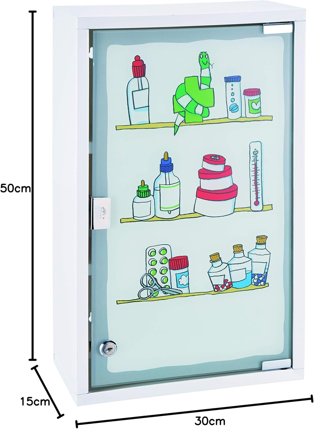 Abschliessbarer, bedruckter Medizinschrank mit Glastür, Medikamente