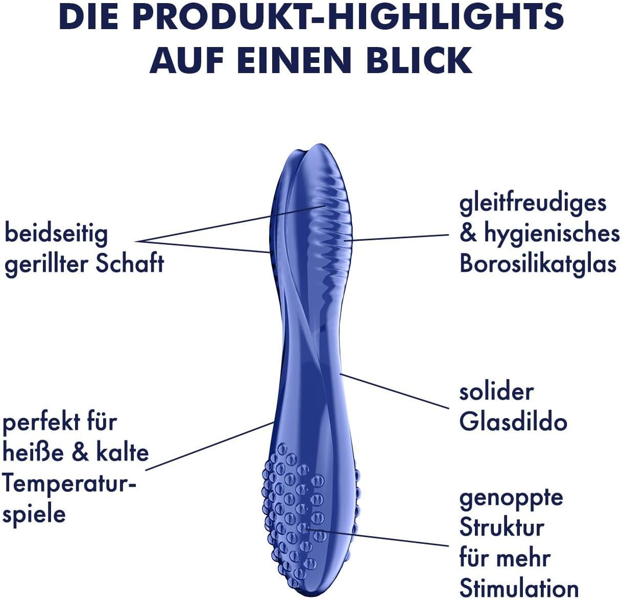 Dazzling Crystal 2 Glasdildo mit Rillen & Noppen, Hellblau
