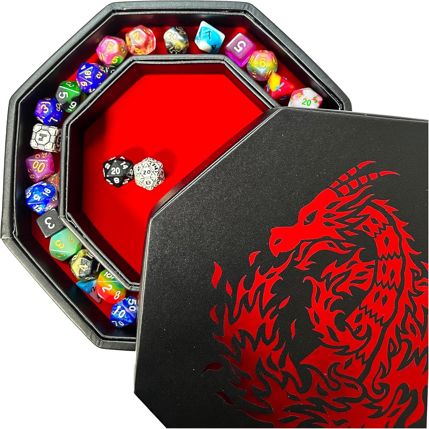 Fire Dragon Würfelschale mit Deckel, Rot