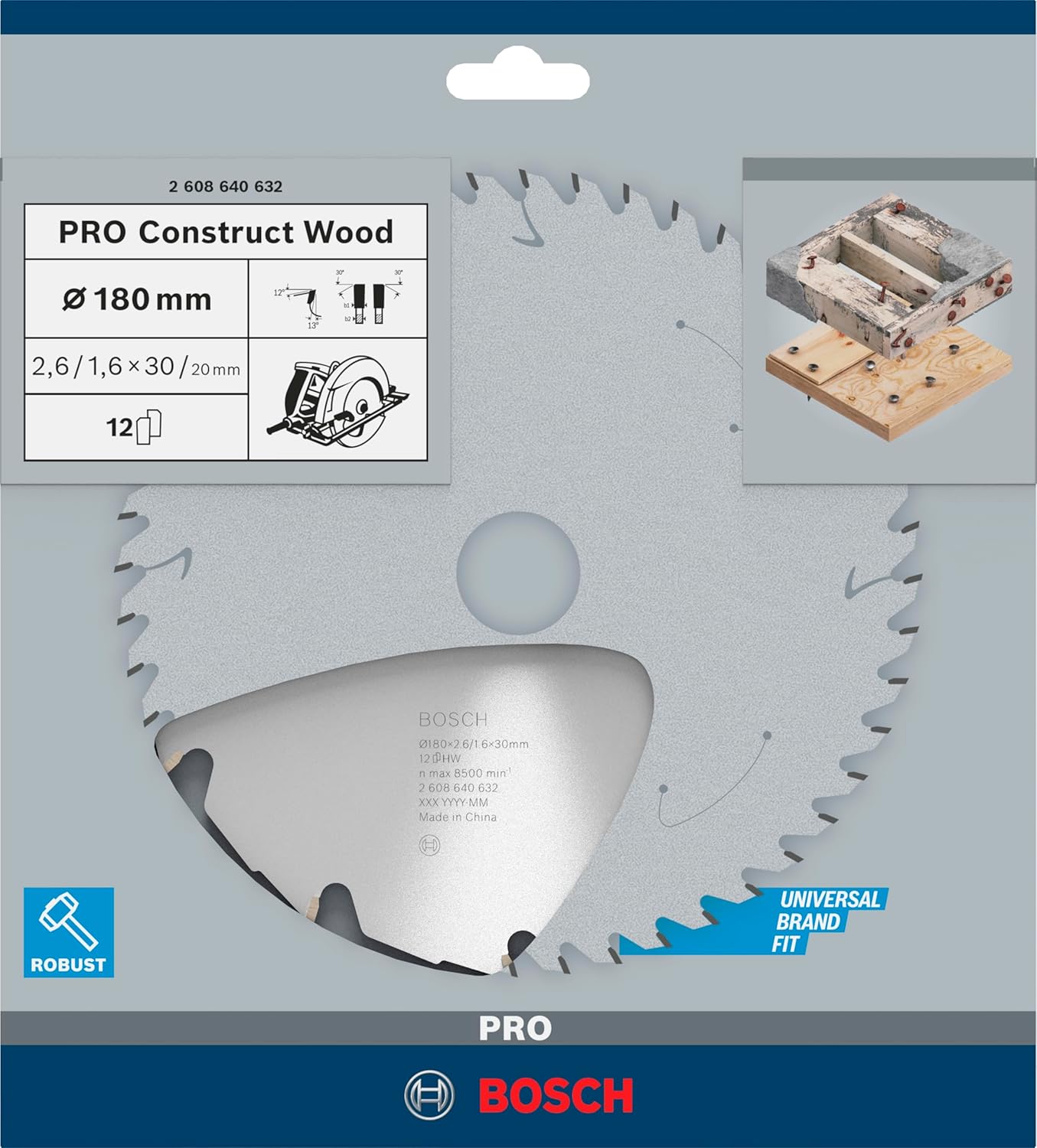 PRO Construction Kreissägeblatt für Bauholz (180 mm), 180 x 2.6/1.6 x 30 mm