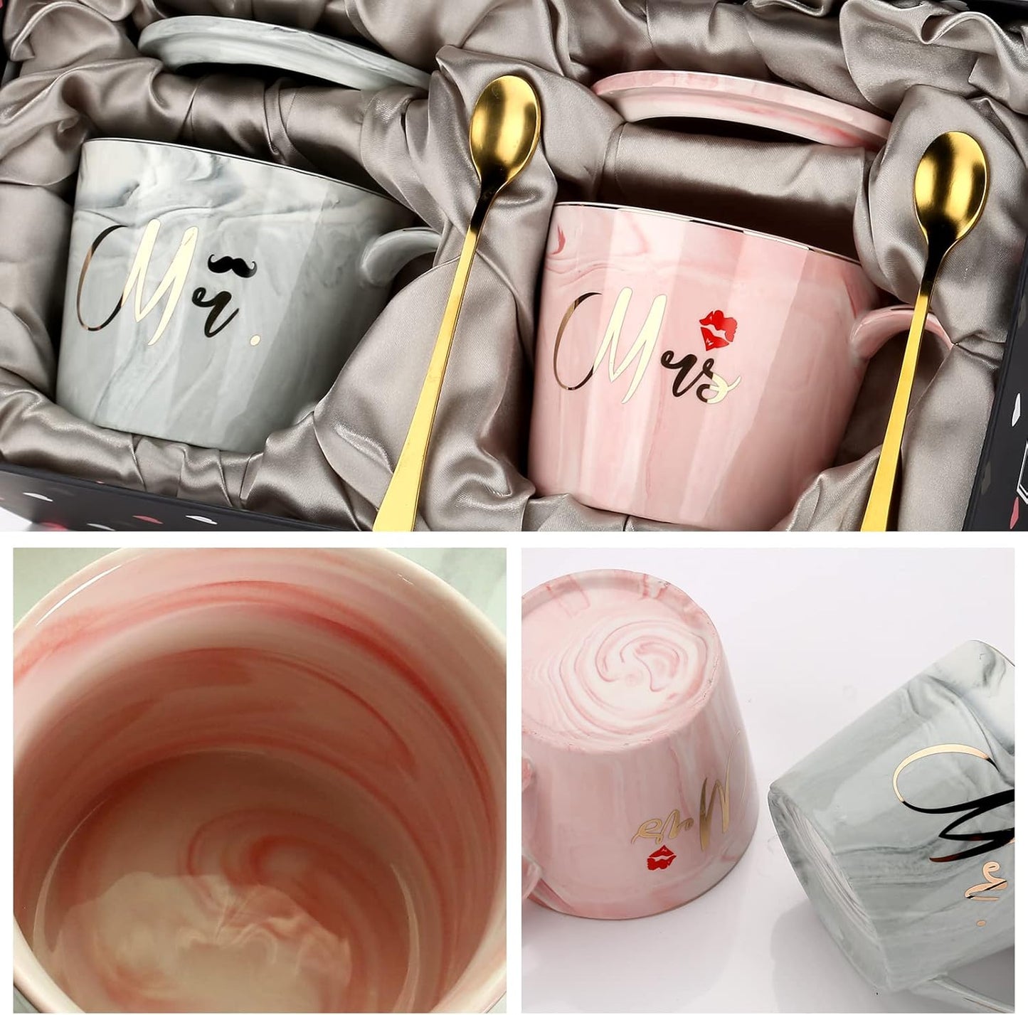Hochzeits-Kaffeebecher-Set: Mr and Mrs, ovale
