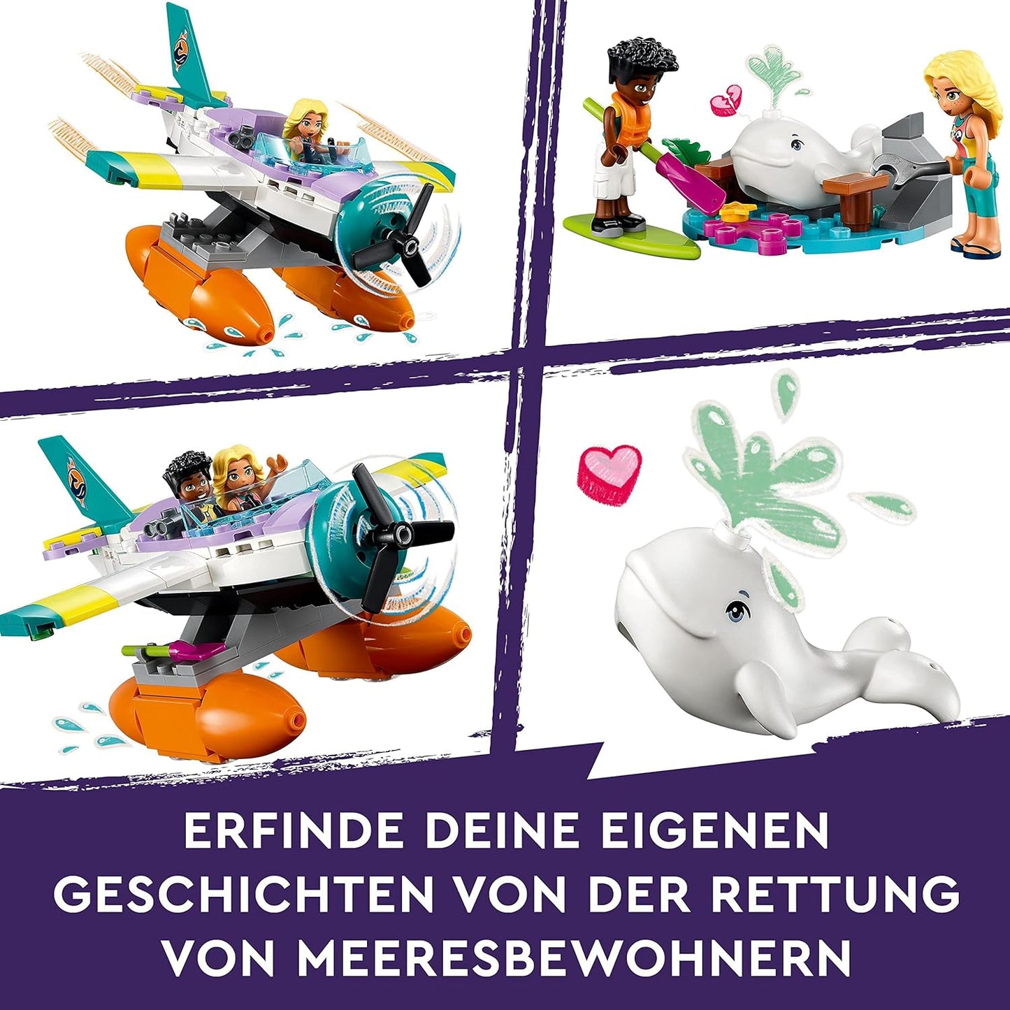 Seerettungsflugzeug mit Wal-Figur und Mini-Puppen, Single