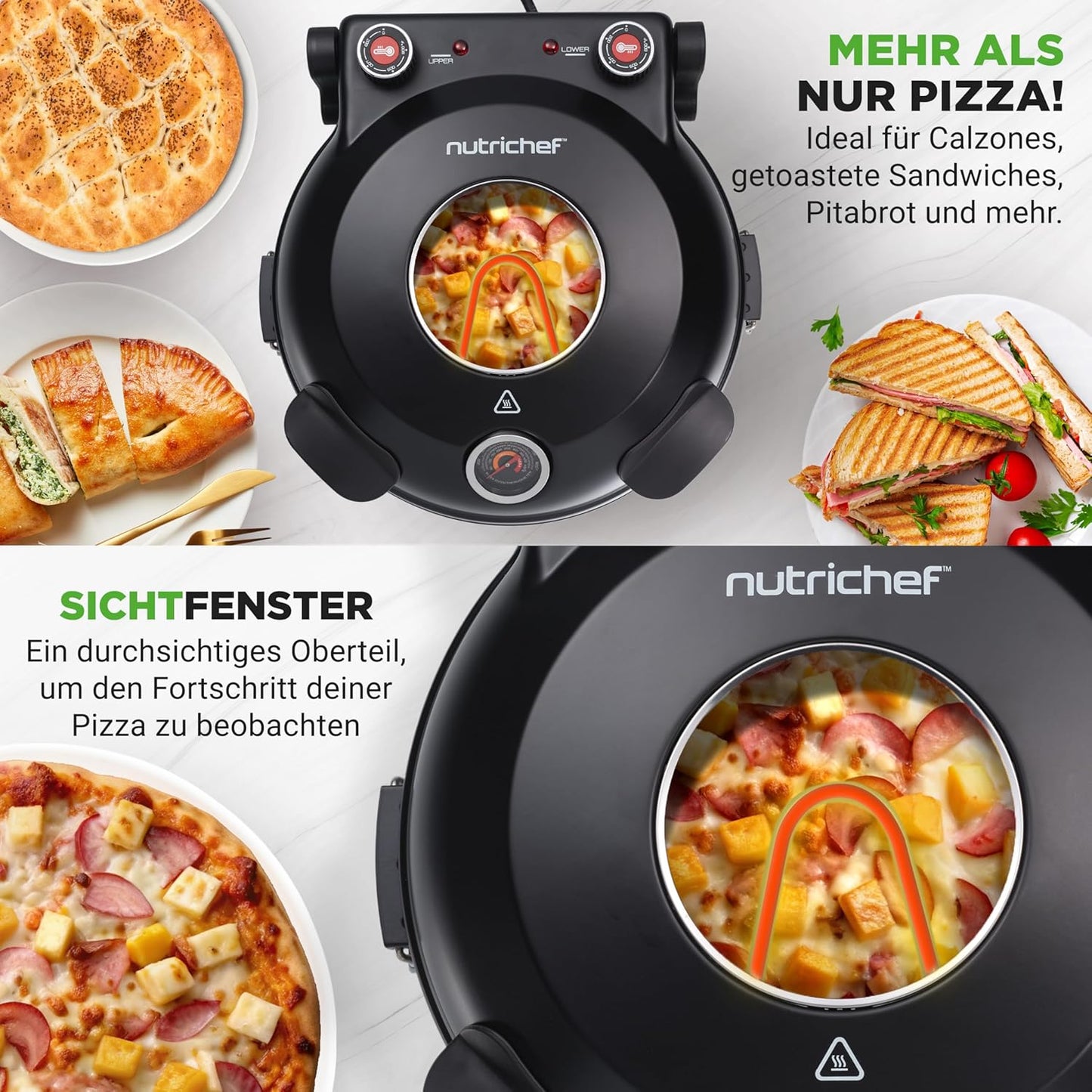 Elektrischer Pizzaofen mit Stein (30 cm, bis 426°C), Black