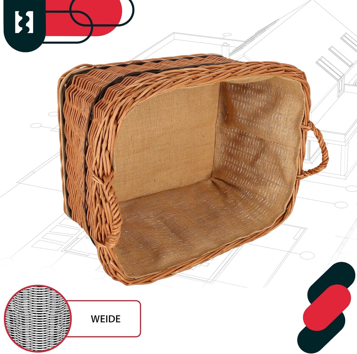 Weidenkorb für Brennholz, 60x50 cm, Zweifarbig 60x50 cm