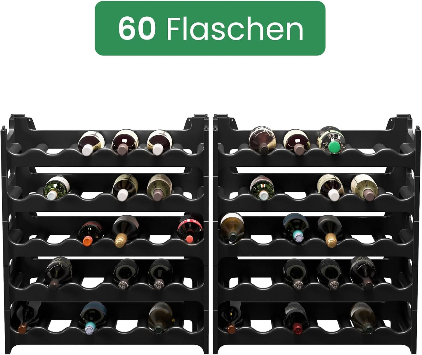 Modulares Weinregal für 60 Flaschen, 60 Flaschen Schwarz