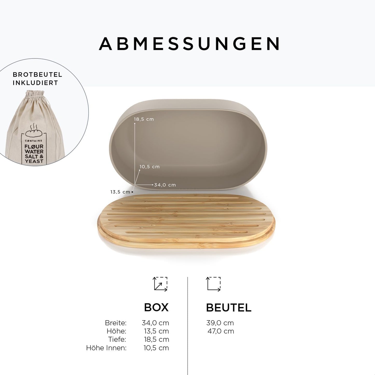 Brotkasten „Ægte“ mit Brotsack, Taupe Brown