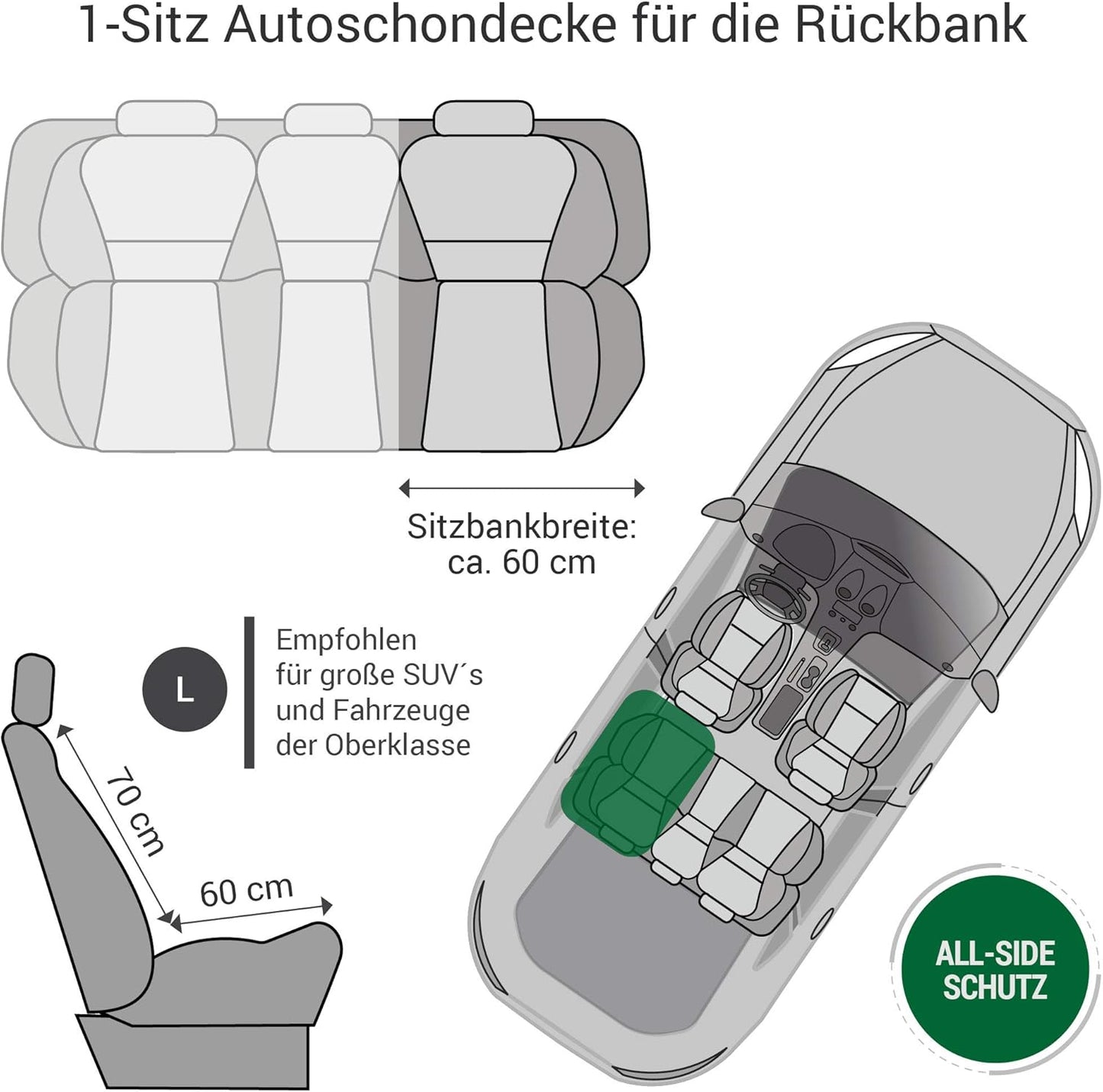 1-Sitz-Autoschondecke, L | 1er Sitz Schwarz