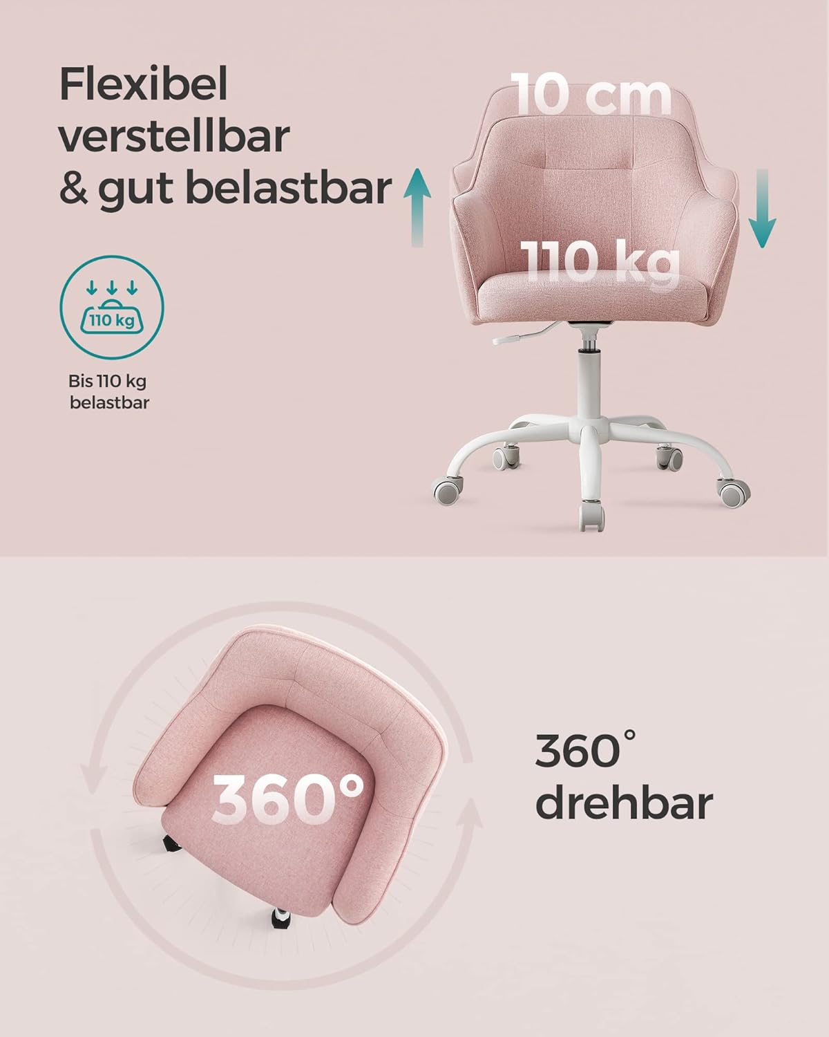 Drehbarer Homeoffice Stuhl, Baumwollmischung Rosa