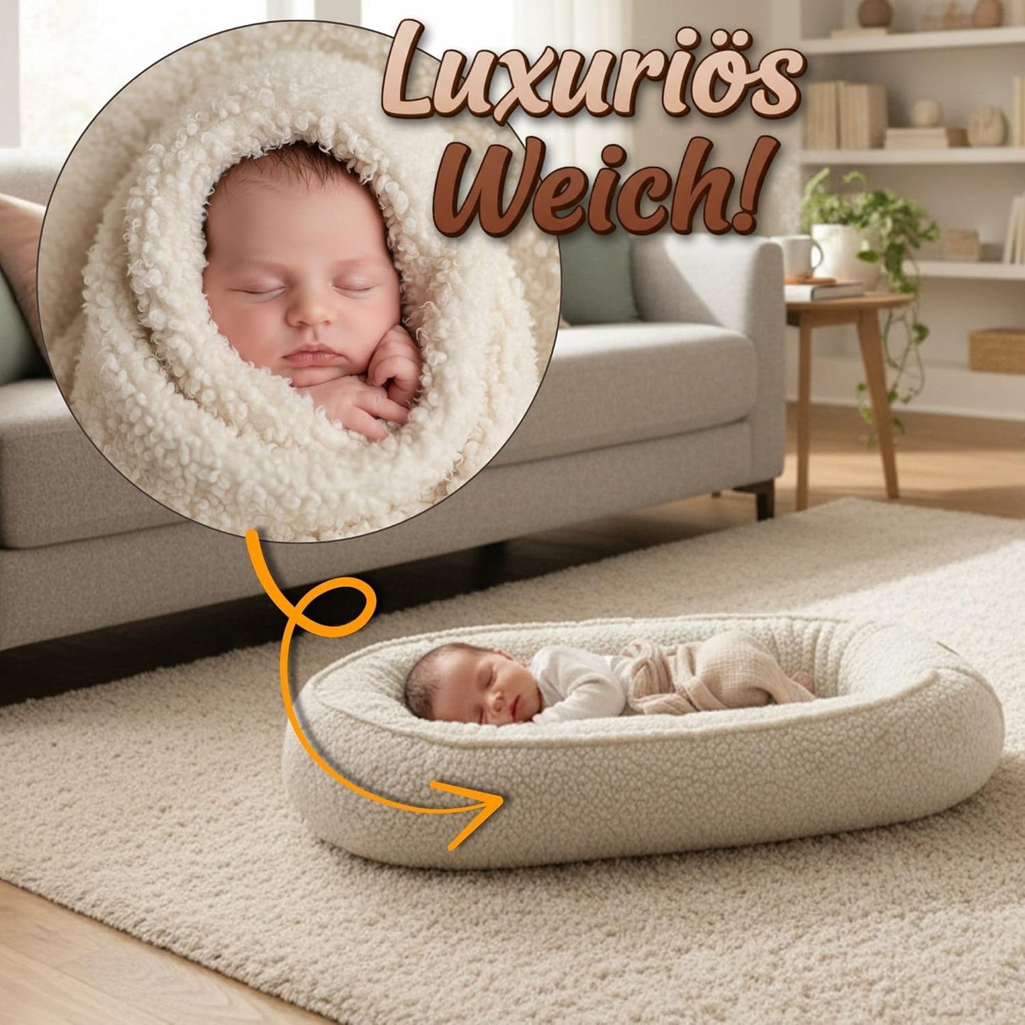 Babynestchen für Neugeborene, Braun 90x50 cm (1er Pack)