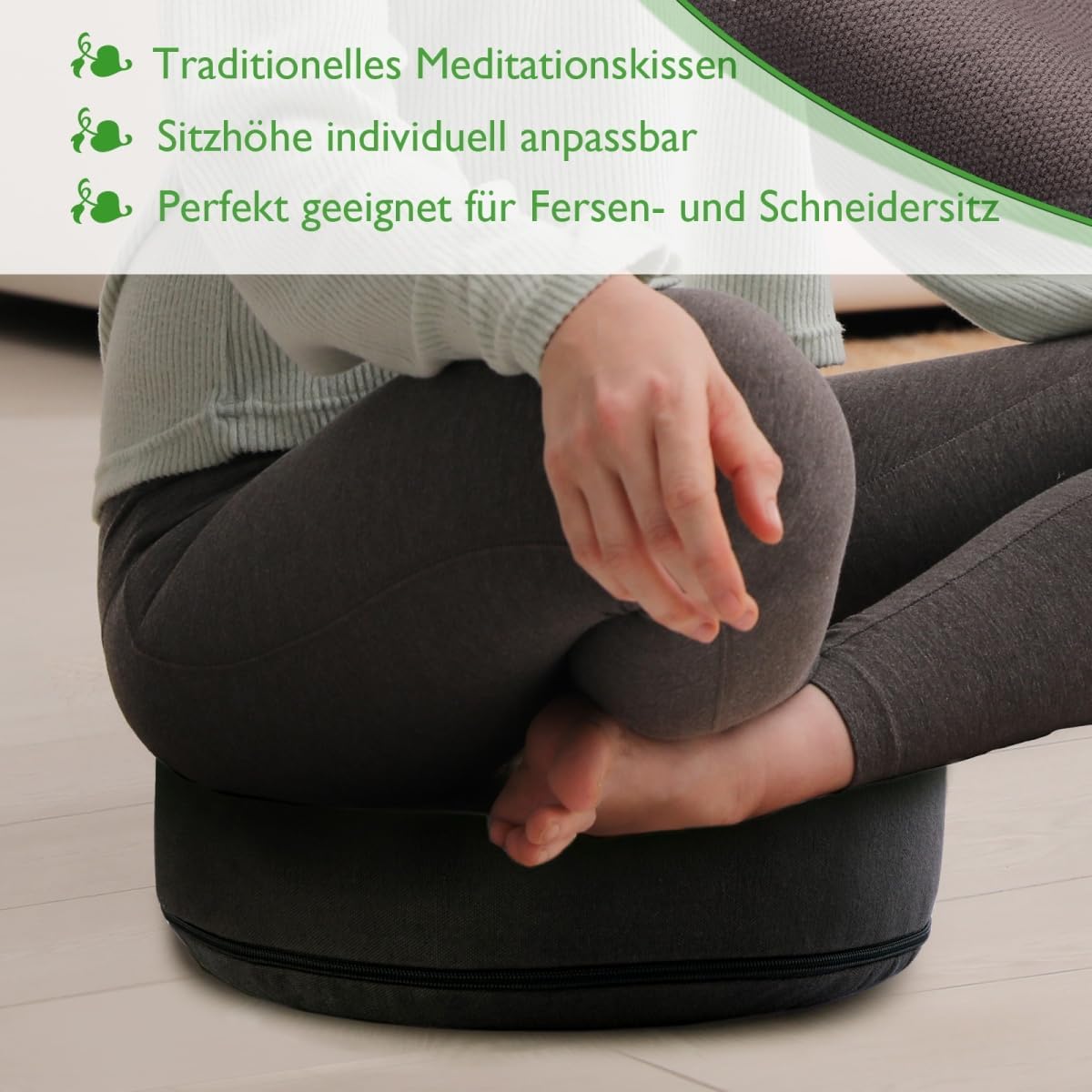 Meditations- und Yogakissen Set (rund, waschbar), anthrazit - shadow
