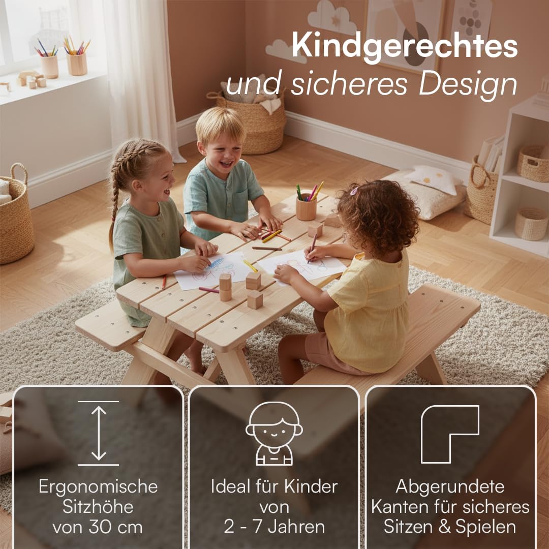 Kindersitzgruppe Picknicktisch (4 Kinder, Outdoor), ohne Lehne