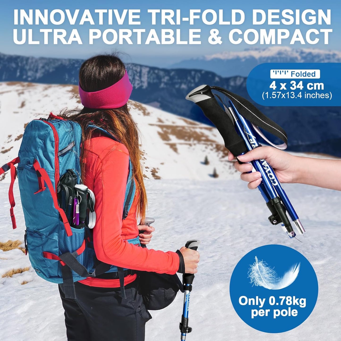Faltbare Wanderstöcke, Blau 110-130cm