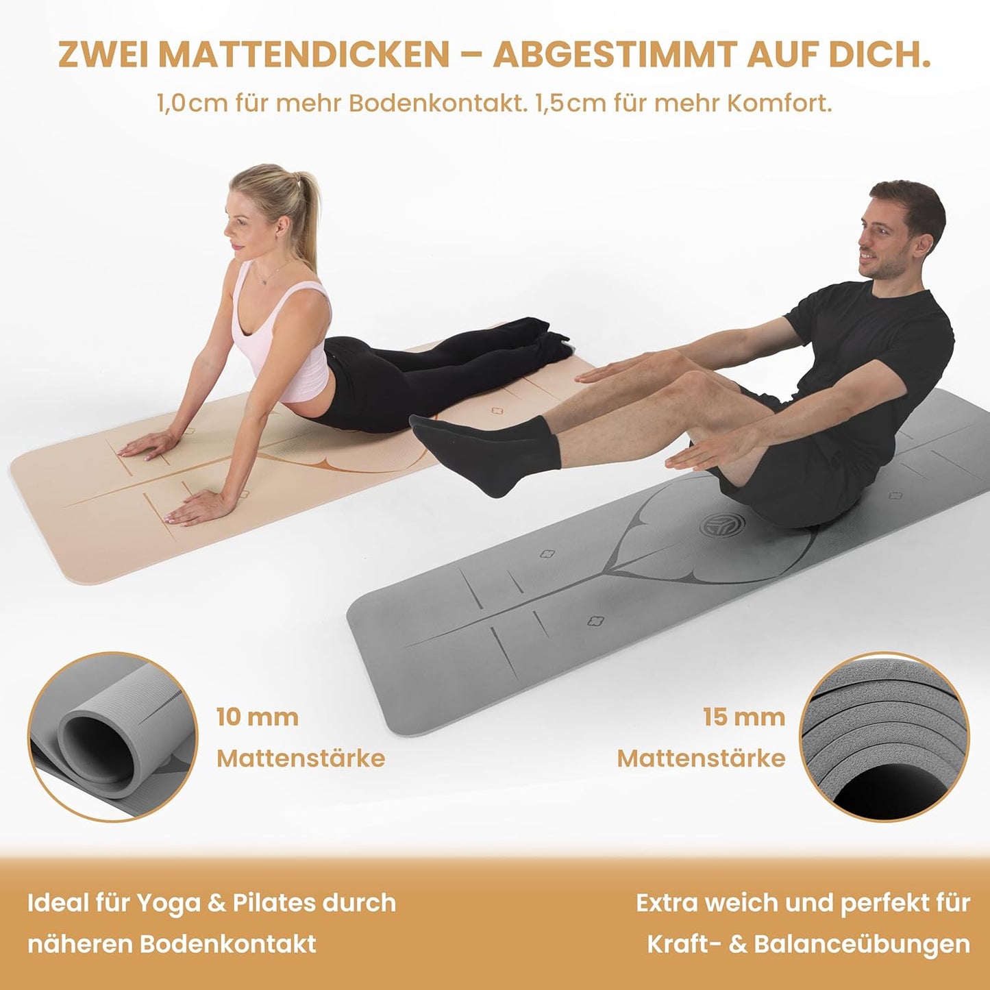 Rutschfeste Yoga- und Sportmatte für Training, Dick (1,5 cm) Grau