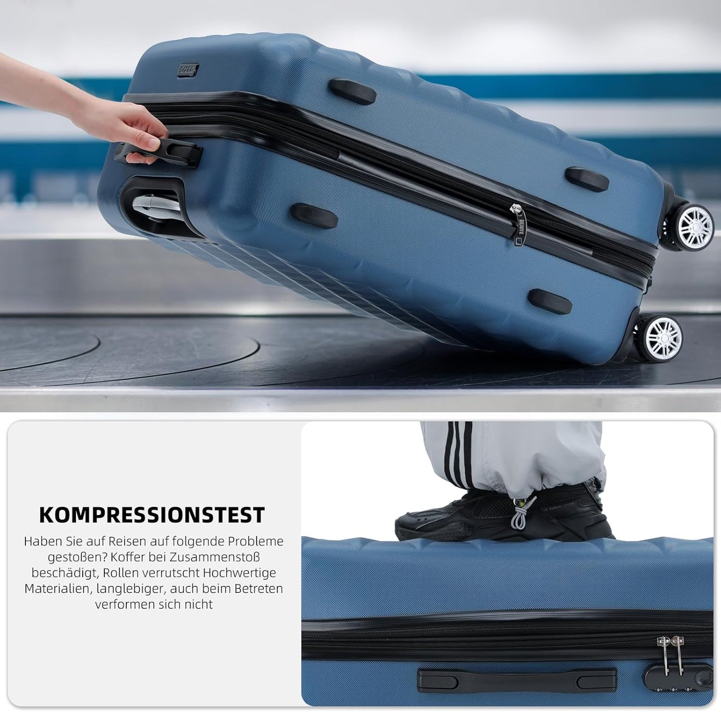 Zwillingsrollen Hartschalen-Koffer Set mit Zahlenschloss, Blau Set