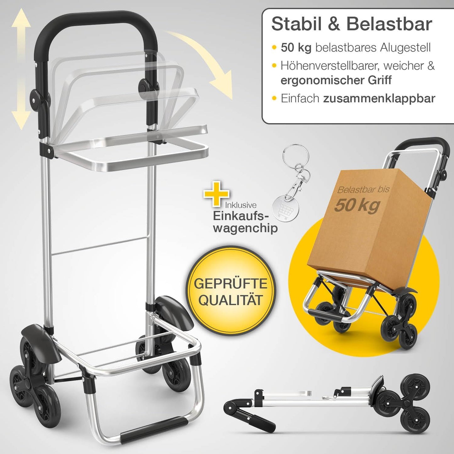 Einkaufstrolley mit Treppensteiger-Funktion, Treppensteiger-Trolley Rot