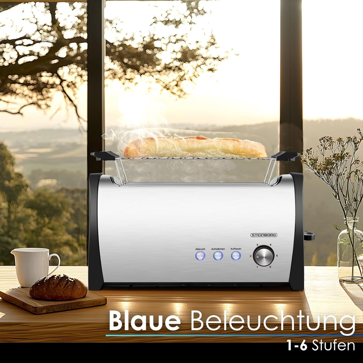 Toaster für 4 Scheiben mit Brötchenaufsatz