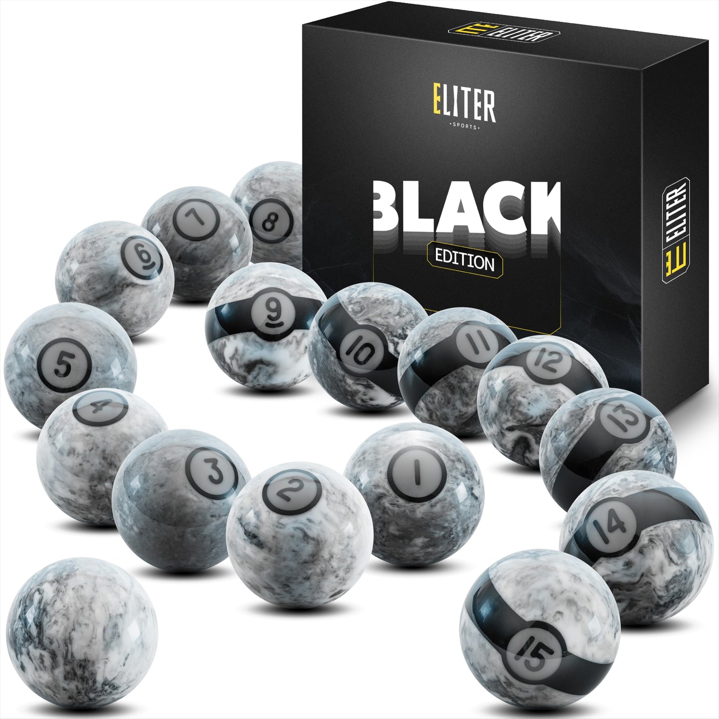 16-teiliges Billardkugel-Set, Marble Black