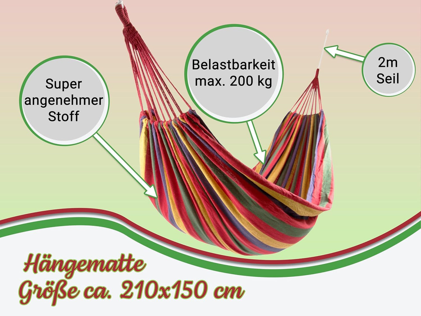 Hängematte (210x150 cm) mit Tragetasche, 210x150 cm Rot